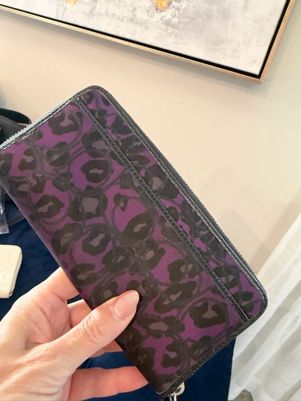 Coach Purple and Black Leopard Print Zip Wallet - Picture 3 of 12